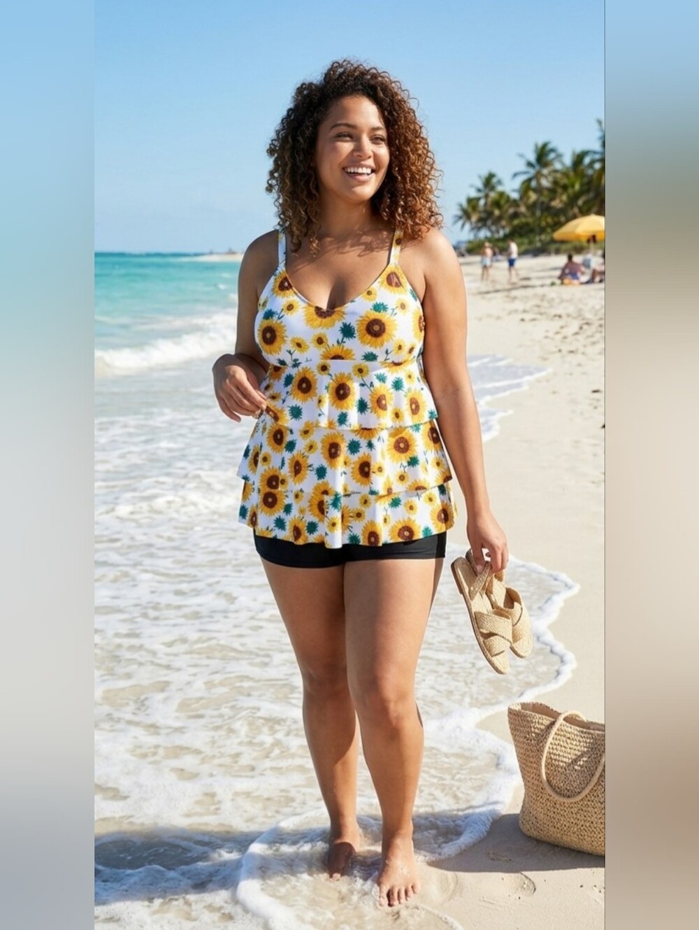 66. NWT - Ecupper - Sunflower Tiered Tankini Swimsuit